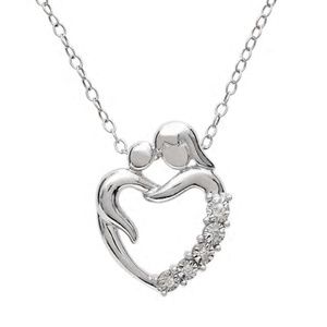 Sterling Silver Diamond Accent Mom Heart Pendant